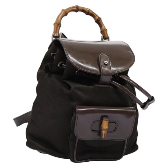GUCCI Bamboo Backpack Nylon Brown Silver 003 1998 0030 Auth bs24832 - Picture 1 of 16